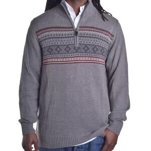 Tricots St Raphael Mens L Gray Cotton Acrylic Knit 1/4 Zip Sweater Fleece Alpine